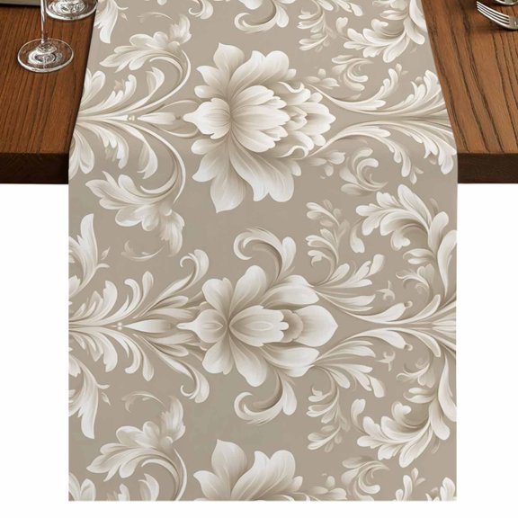 Light Brown Flowers Short Table Runner 60 Inches Long,Rustic Boho Ethnic Middle Century Cotton Linen Table Runners Dresser Scarves,Fabric Tabletop Scarf Furniture Cover for Home Dinner Party 13"x60"