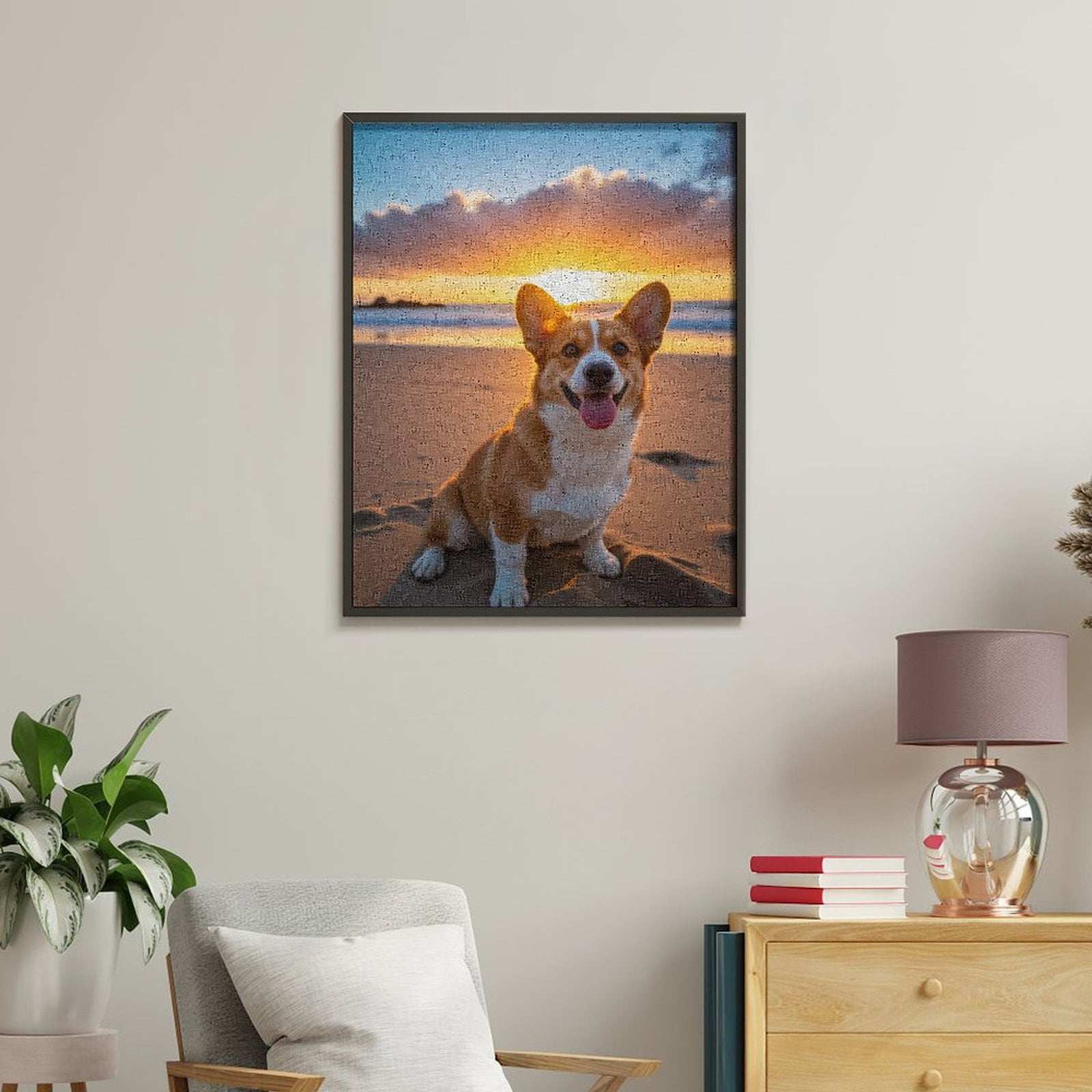 Paint by Numbers Kit for Adults, Corgi Beach Sunset Joy Paint by Numbers, Easy Paint by Numbers Kit for Adults Beginner, DIY Adult Paint by Number Kits on Canvas, Home Decor