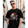 thumbnail image 1 of Camisetas de manga corta con calavera y rosa roja para hombre, camisetas de cuello redondo, 1 of 8