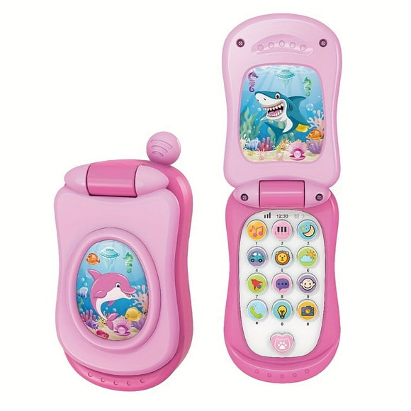 YOPTOP Kids Educational Flip Phone Toy Cartoon Music Learning Colorful Lighting Multiple Modes PP Material for Boys and Girls Christmas Gift Educational Toy Category,Pink music phone