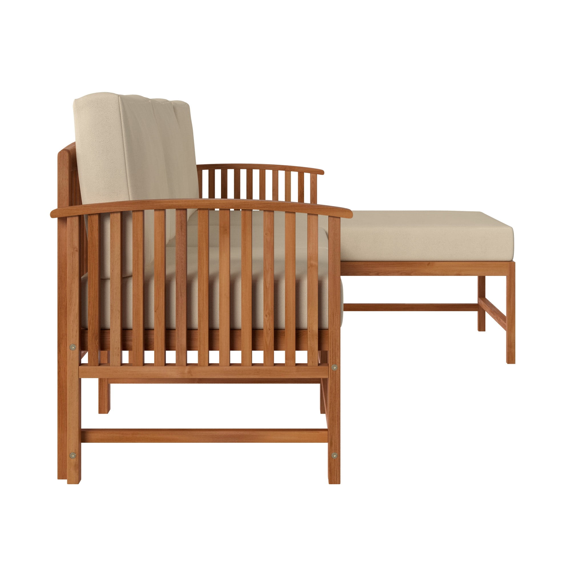 Walker Edison Modern Slatted Solid Wood 3-Piece Outdoor Sectional Set, Brown