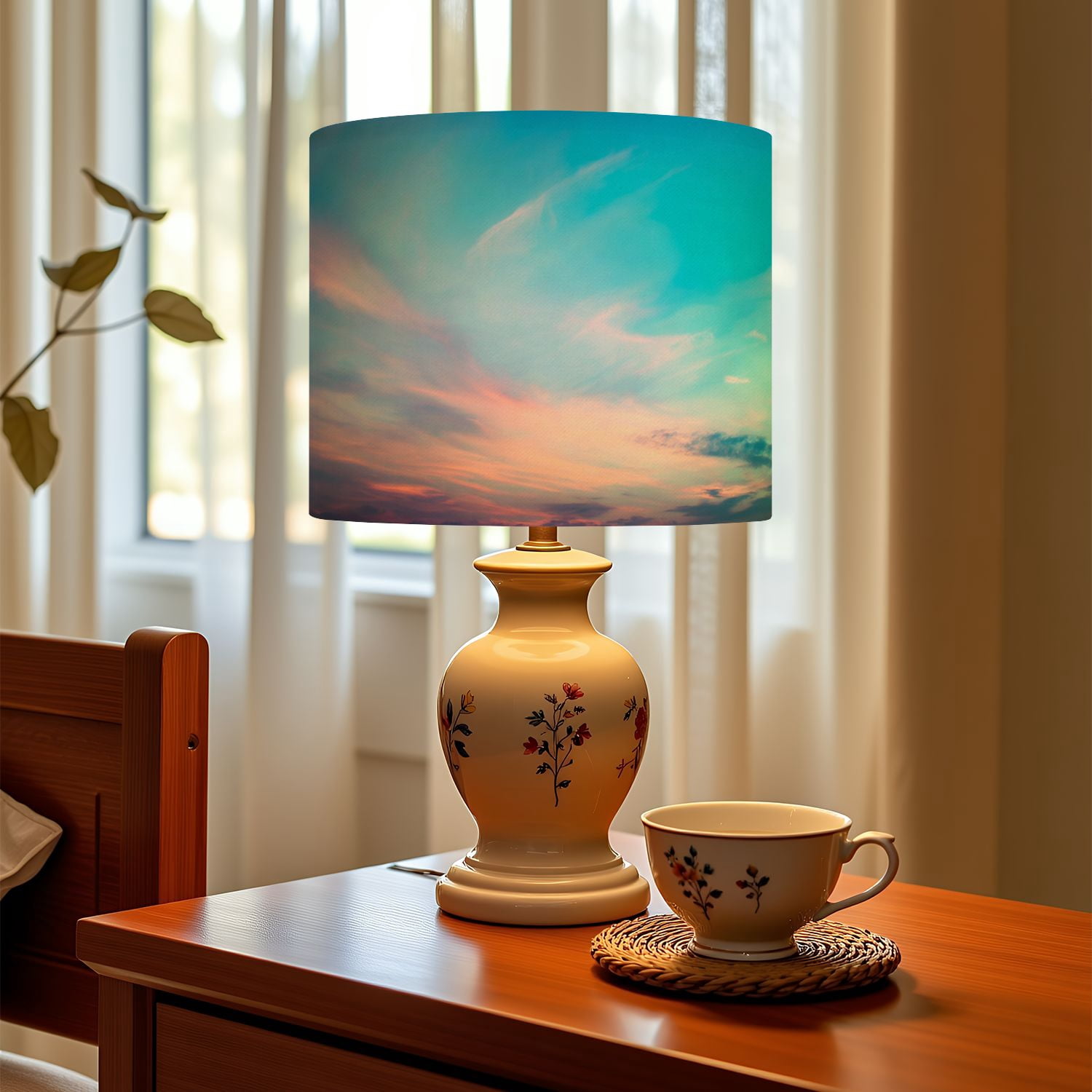 Linen Drum Lampshades Sky pink blue colors effect light pastel colored sunset 13"x13"x10" Light Shade for Table Lamps Floor Lamp Shades Lampshade Replacement Assembly Required