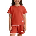 thumbnail image 2 of HAOTAGSBoys Outfit Sets, Short Sleeve T-Shirt & Elastic Waist Shorts with Pockets Summer Kids Fashion Clothes Orange Size 8, 2 of 7