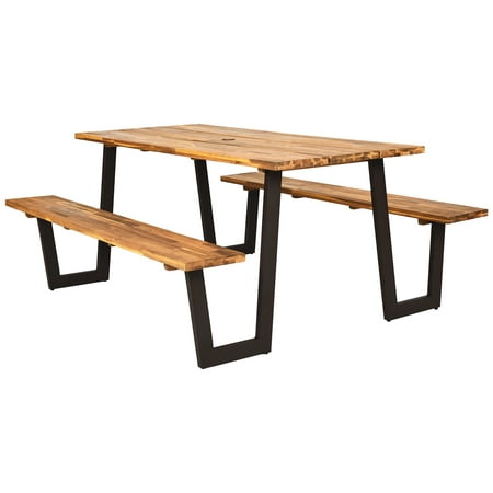 Costway Picnic Table With 2 Benches 70, Outdoor Table With Umbrella Hole Bunnings