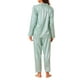 thumbnail image 3 of Pijamas de satén para mujer INSPIRE CHIC, camiseta de noche a rayas con botones y pantalones, conjuntos de pijama S verde, 3 of 6