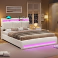 thumbnail image 3 of AOGLLATI Boucle Bed Frame Full Size with Storage Headboard, Charging Station and LED Lights, Upholstered Full Cloud Bed Frame with 4 Drawers, Soft Marshmallow Bed Frame, No Box Spring Needed, Cream, 3 of 11
