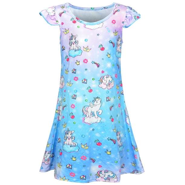 Sylfairy Girls Nightgowns, Unicorn Short Sleeve Sleepwear Nightie ...