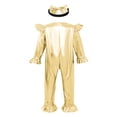 thumbnail image 4 of Hansber Toddler Baby Girls Shiny Coveralls Metallic Bodysuit Long Sleeve Ruffle Jumpsuit with Headband Gold 6-12M, 4 of 7