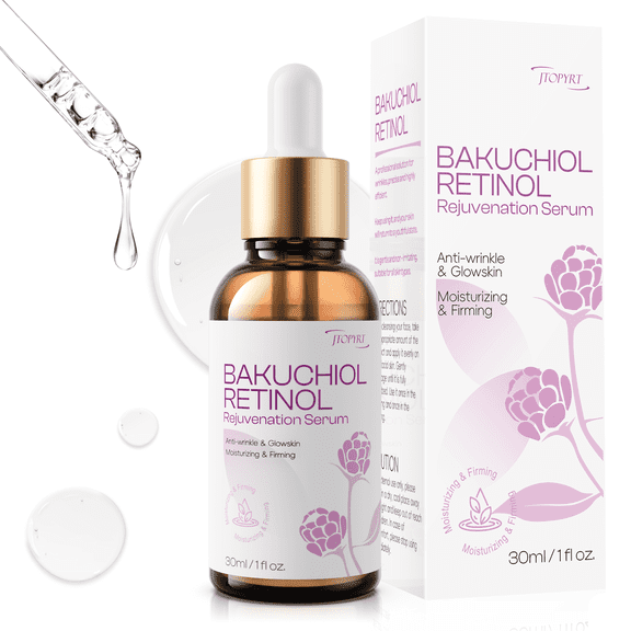 Jtopyrt Bakuchiol Retinol Serum 30ml – Plant-Based Retinol Alternative for Wrinkles, Firming & Hydration | Vegan, Sensitive Skin Safe