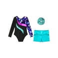 thumbnail image 6 of Miutii Gymnastics Jersey Leotards Girls Sparkly Long Sleeve Ballet Dance Unitards with Shorts Biketards Set Hairband Blue Green 6, 6 of 7