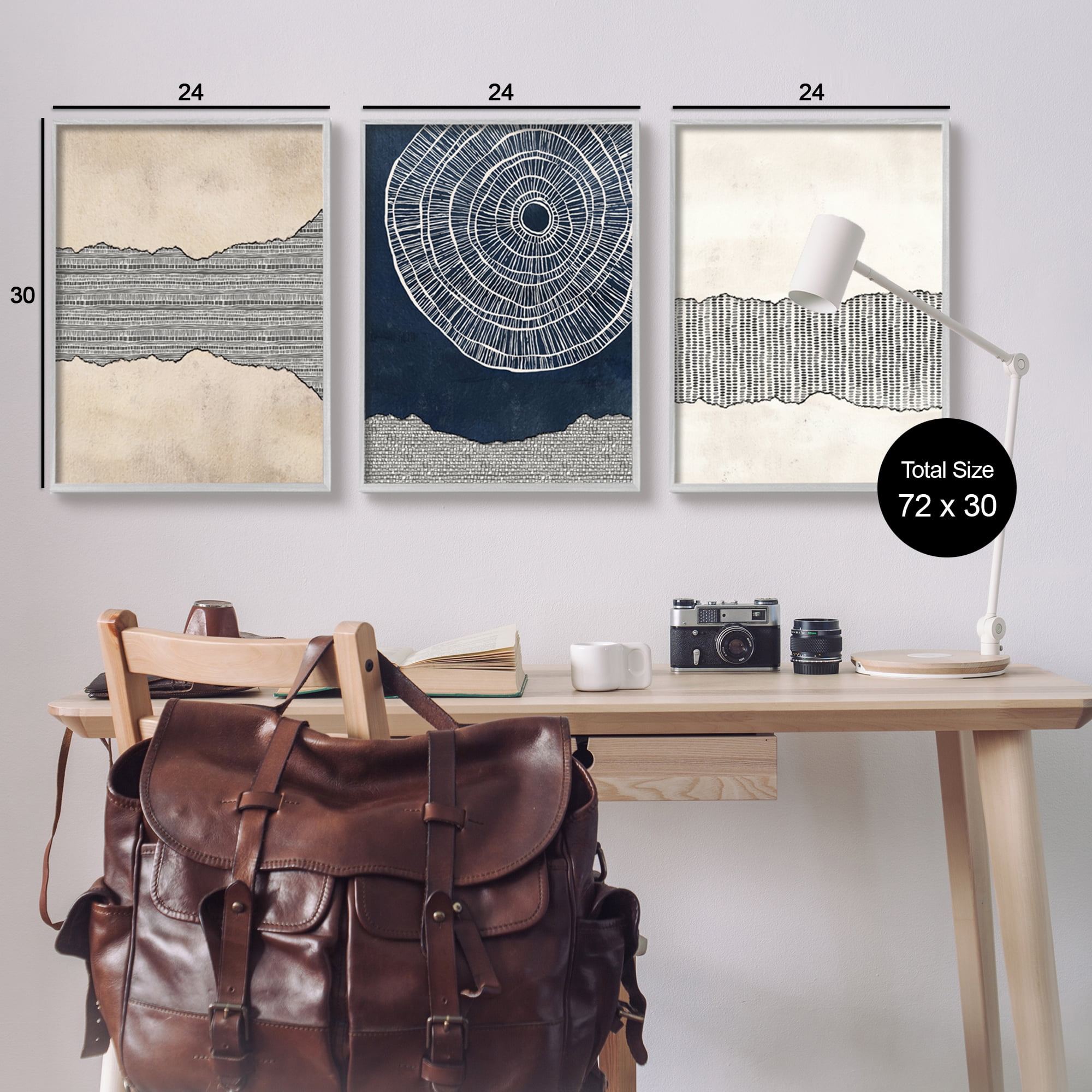 Stupell Industries Boho Muted Fractals Abstract Painting Gray Framed Art Print Wall Art, 24 x 30, Set of 3