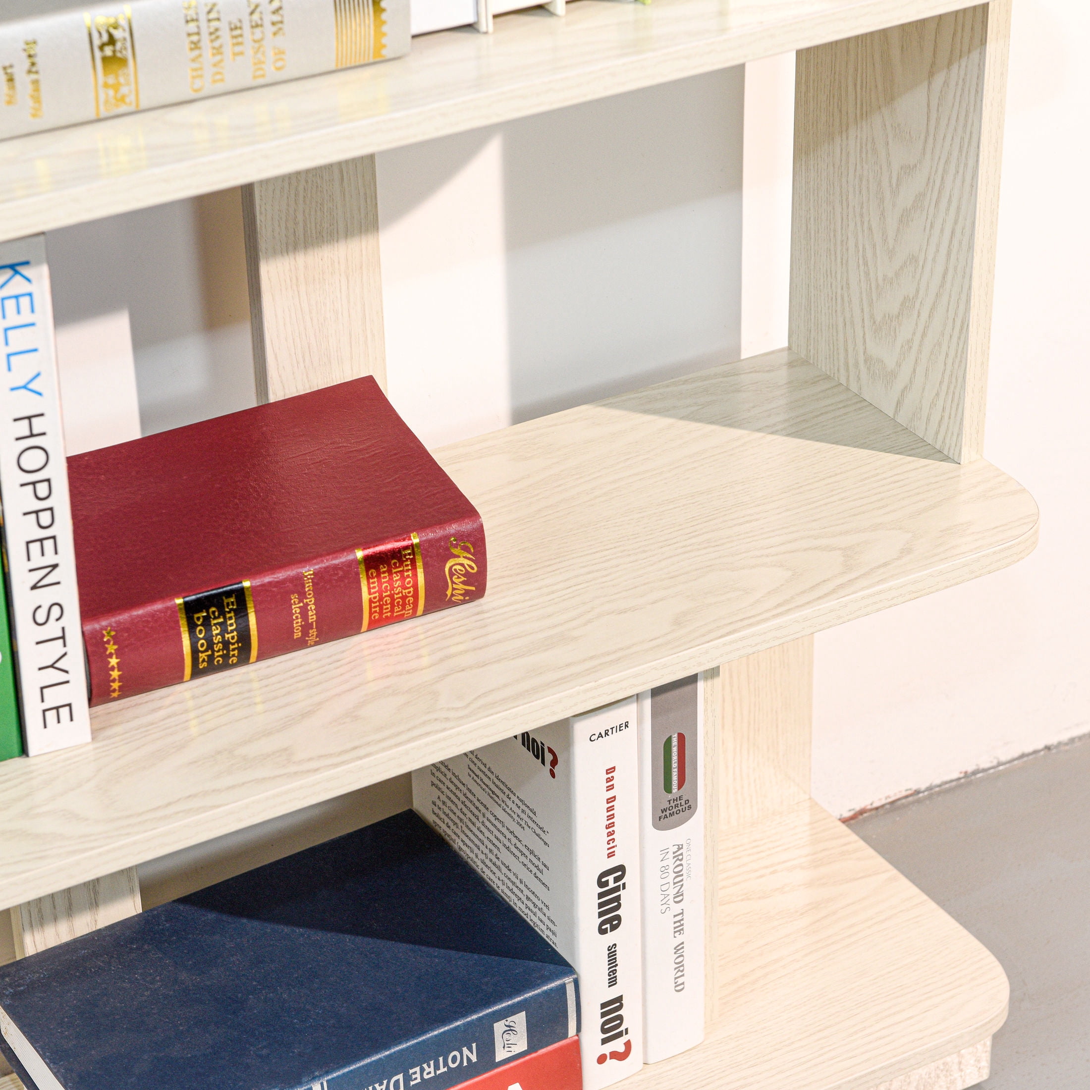 GDF Studio Derwin Modern 5-Tier Open Storage Bookcase, Wooden Media Bookshelf Organizer for Home Office, White Oak