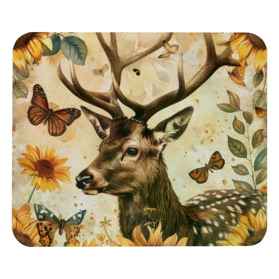 PhooArto Comfortable Mouse Pad Sunflower Deer Butterfly Vintage Desktop Mousepad , 21 x 25 cm Mouse Mat, Non-Slip Rubber Base, Improves Speed and Precision
