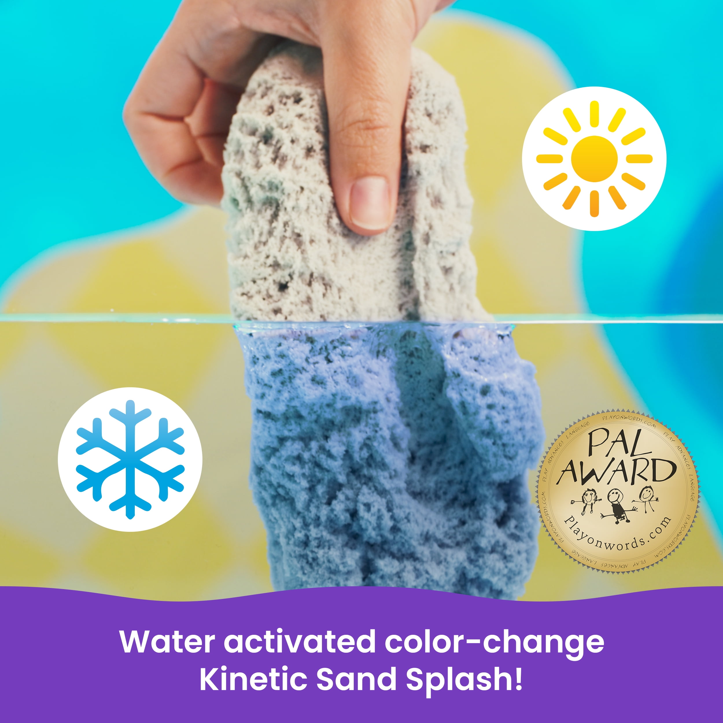Sable Kinetic Sand, Coffret découverte Splash avec 170 g de sable de jeu qui change de couleur, 3 outils et moules, rangement réutilisable, jouets sensoriels pour enfants à partir de 3 ans Kinetic Sand