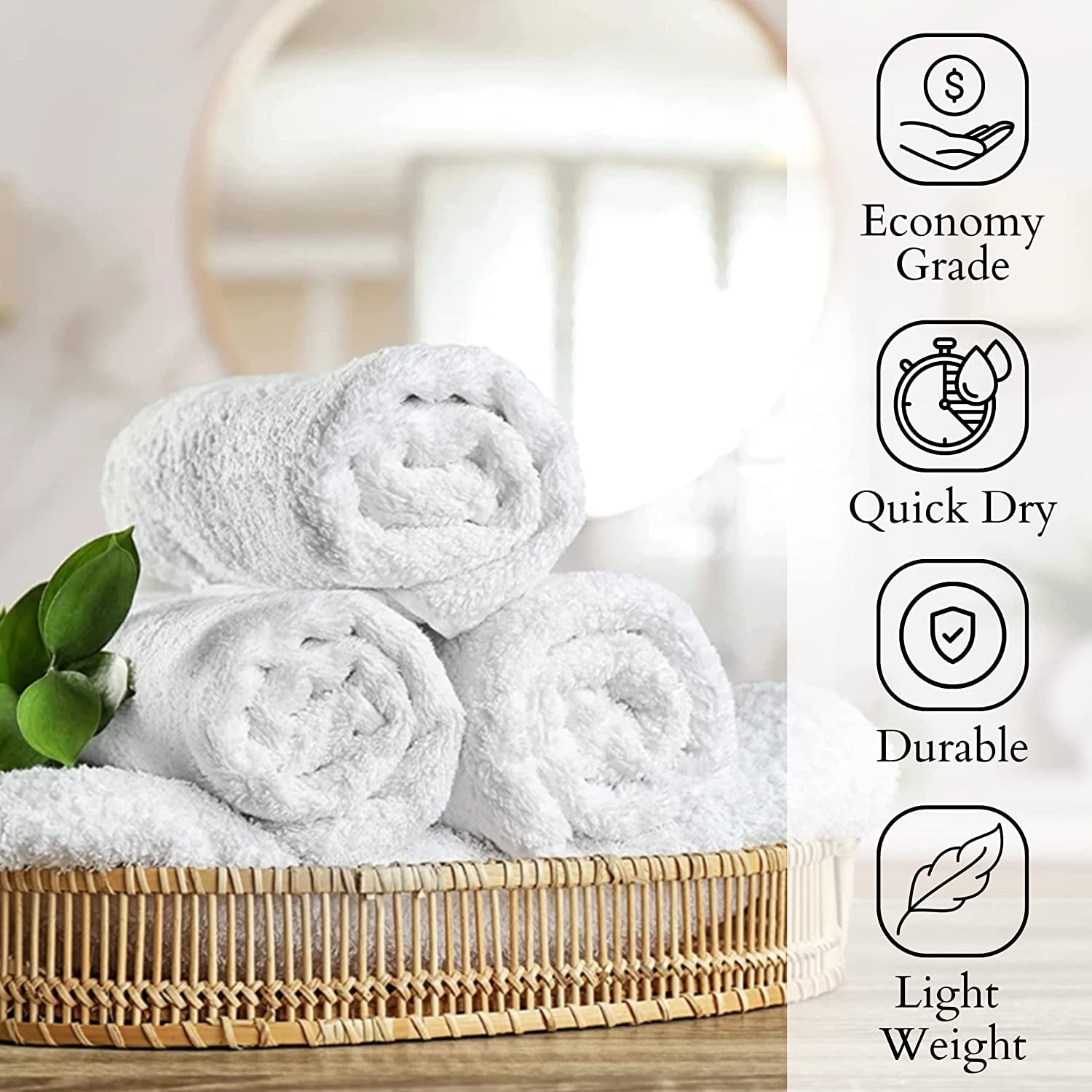 GOLD TEXTILES 16x27 White Hand Towels 120 Pack Cotton Blend Lightweight & Absorbent for Salon Gym Hotel Kitchen & Home Use