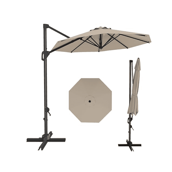 10ft Cantilever Patio Umbrella,360-Degree Rotation Outdoor Sun Shade with Cross Base,Wind and Rainproof Parasol for Garden, Backyard, Deck, Pool