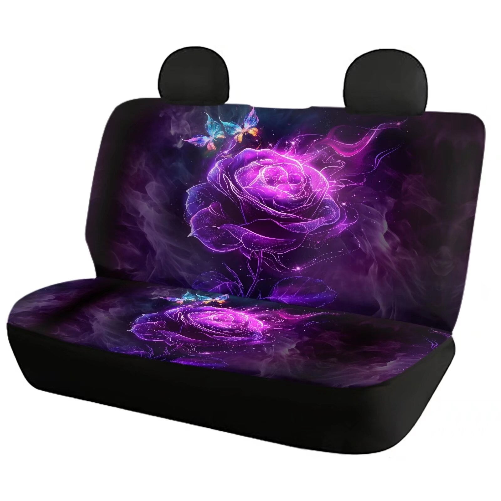 Pzuqiu Purple Rose Butterfly Full Set Universal Seat Covers for Cars Breathable Car Seat Cushion Easy to Install Front and Rear Split Bench Seat Covers Universal Fit Cars Sedans Trucks, Purple
