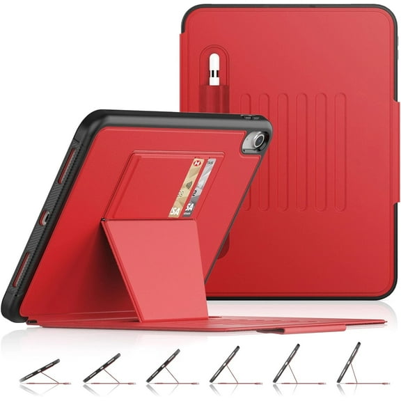 Case for iPad (A16) 11th/10th Generation 11''/10.9'', Strong Magnetic Auto Sleep Shockproof Case with Absorbing Multi-Angles Stand, Pen Holder, Card Slot (Red)