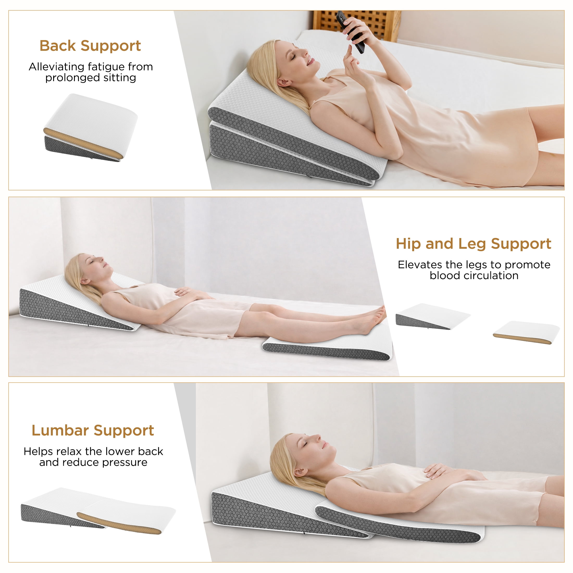 WANALIT Wedge Pillow for Sleep Apnea,2PCS Wedge Pillows for Acid Reflux,Bed Wedge Pillow Set for Sleeping,Back Pain,Gerd,Heartburn,Snoring,Triangle Elevated Pillow for After Surgery/Leg/Neck