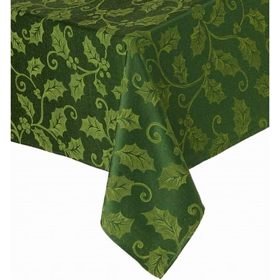 St Nicholas Square Rich Green Holly Tablecloth Fabric Table Cloth 90 Round