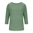 thumbnail image 6 of 3/4 Sleeve Ribbed Knit Tops for Women Daisy Printed Loose Crew Neck Tee Shirts Dressy Casual Pullover Going Out Graphic Blouse, 6 of 6