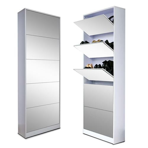 Organizedlife Wood Shoe Cabinet Storage Cabinet Shoe Rack With Drawer Full Mirror White Walmart Com Walmart Com