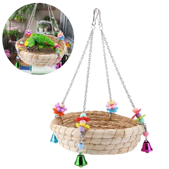 Nido de pájaros hecho a mano, resistente a las mordeduras y duradero, columpio colgante para pájaros pequeños a medianos, periquitos grises africanos, cacatúas, palomas y pájaros de tamaño similar