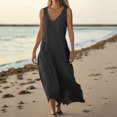 thumbnail image 2 of Admvng Robes pour Femmes Décontractées à Col en V Sans Manches Robe d'Été Grande Taille Ample Longue Robe de Plage d'Été P-2TG, 2 of 7