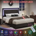 thumbnail image 5 of Merluxy Wood Queen Bed Frame with 47" Headboard, Rustic Platform Bed with LED Lights, Black, 5 of 9