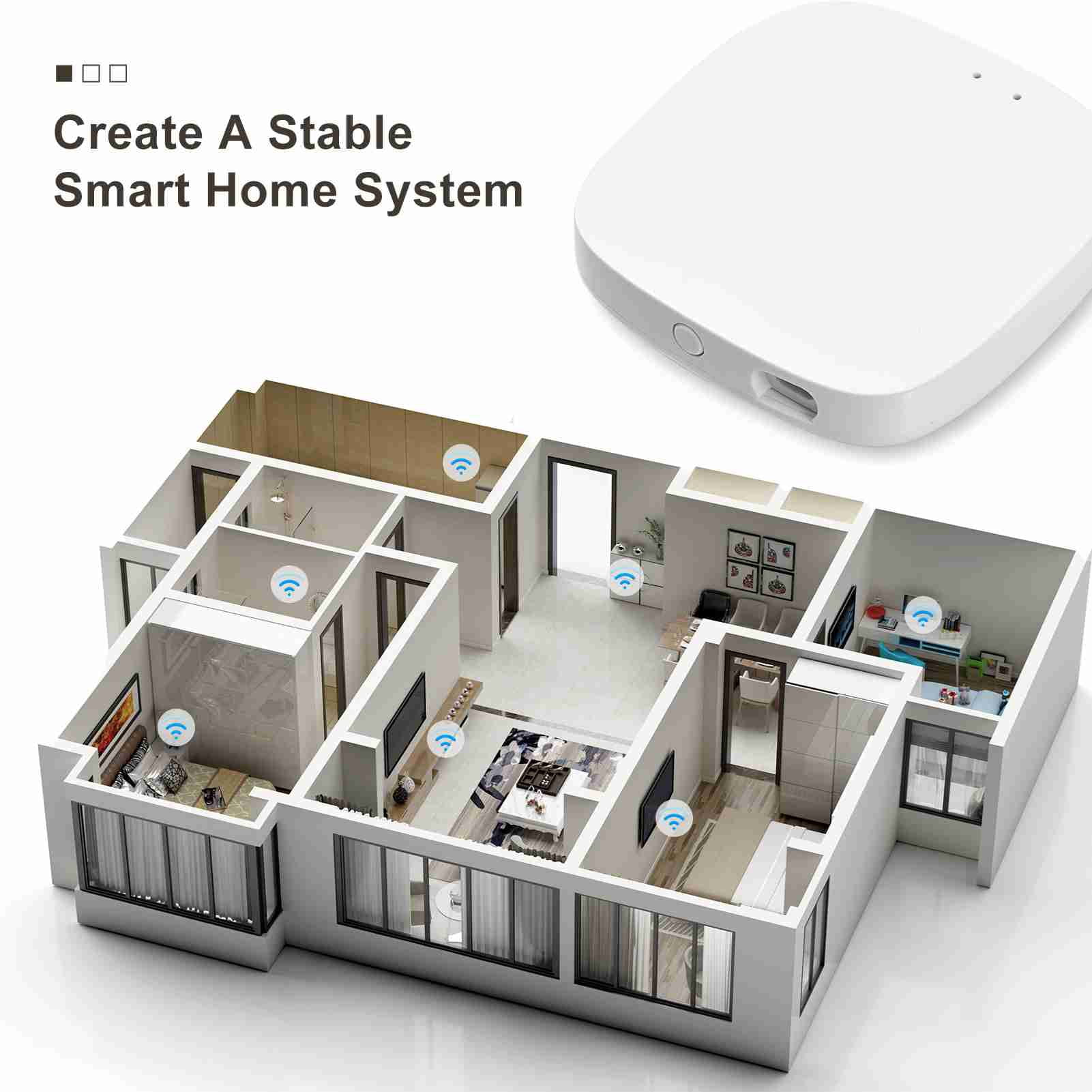 Yajisi Zigbee 3.0 Smart Home Hub Wireless Gateway Bridge Supports Up to 30 Devices Connection APP Voice Control USB Network Automation System 2.6x2.7x0.6 in