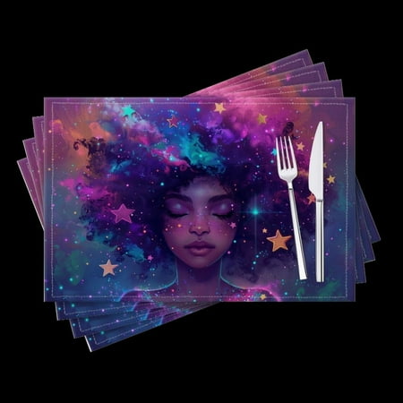 

BaHomeck placemats Set of 4 Enchanting Illustration Of The Goddess Representing Black Women Cotton Linen rectangle Placemats for Kitchen Dining Table Indoor Outdoor 18*12inch