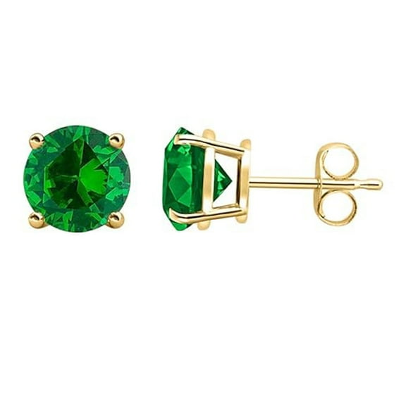 Paris Jewelry 14k Yellow Gold Created Emerald Round Stud Earrings 4mm Jewelry Gift for Women and Men plated
