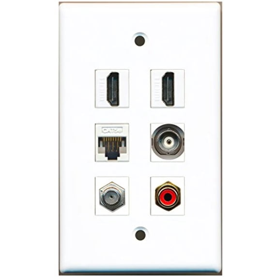 RiteAV - 2 HDMI 1 Port RCA Red 1 Port Coax Cable TV- F-Type 1 Port BNC 1 Port Cat5e Ethernet White Wall Plate