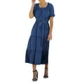 thumbnail image 2 of SAYOO Summer Long Dresses for Women, Short Sleeve Wave Points Tie-Up Waist Belt Dress, Casual One-Piece, 2 of 8