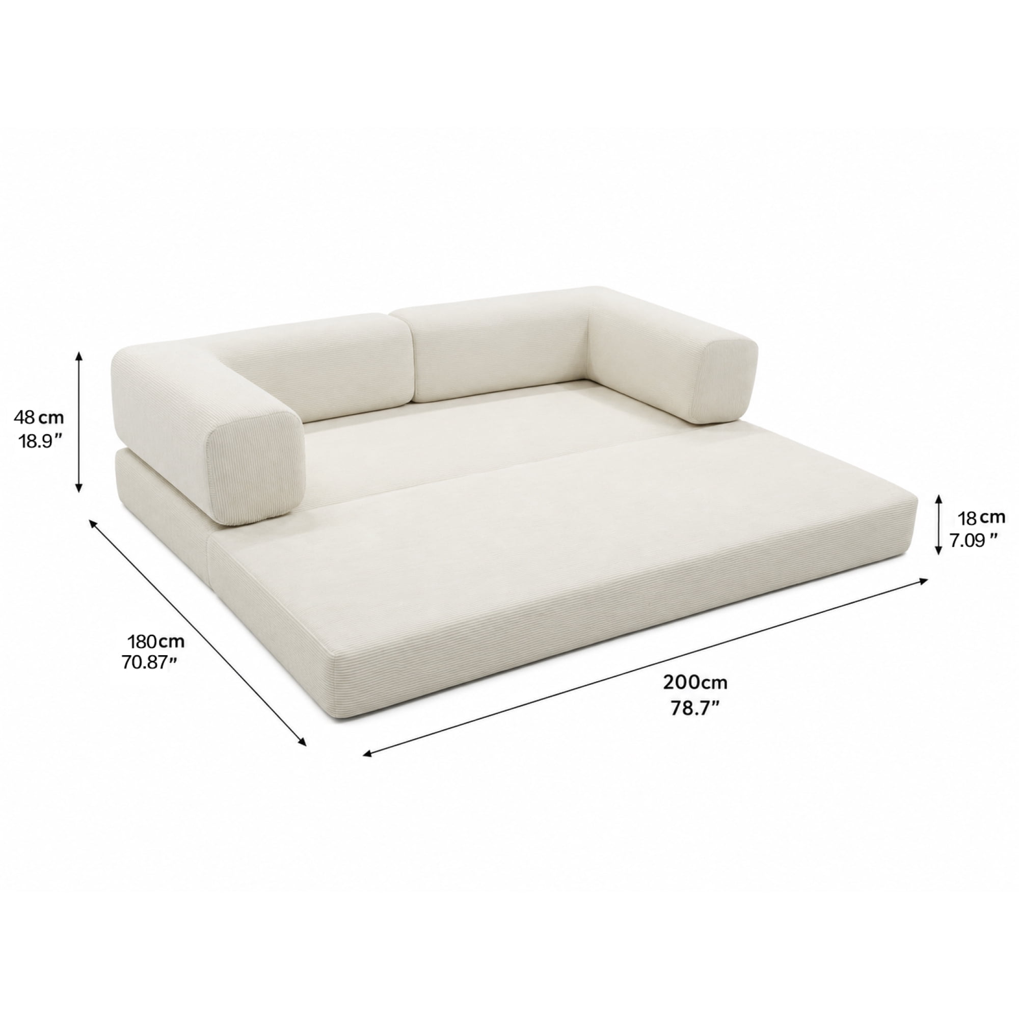 HOQBN Double Sofa Bed, Multifunctional Compression Sofa, Wide Body Pure Spine Sofa, Fine Striped Corduroy Fabric Sofa for Living Room Ancient White
