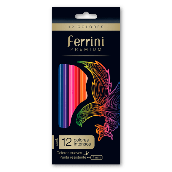 Lápices de Dibujo Profesional Ferrini Colores Surtidos Redondos Mina 3.4 mm Caja 12 Piezas