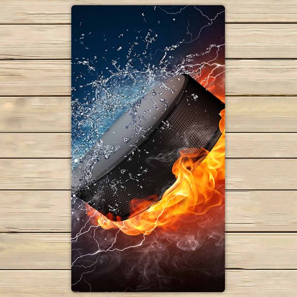 YUSDECOR Rondelle de Hockey dans le Feu et l'Eau Microfibre Serviettes de Bain Salle de Bain Corps Douche Taille 30x56 Pouces