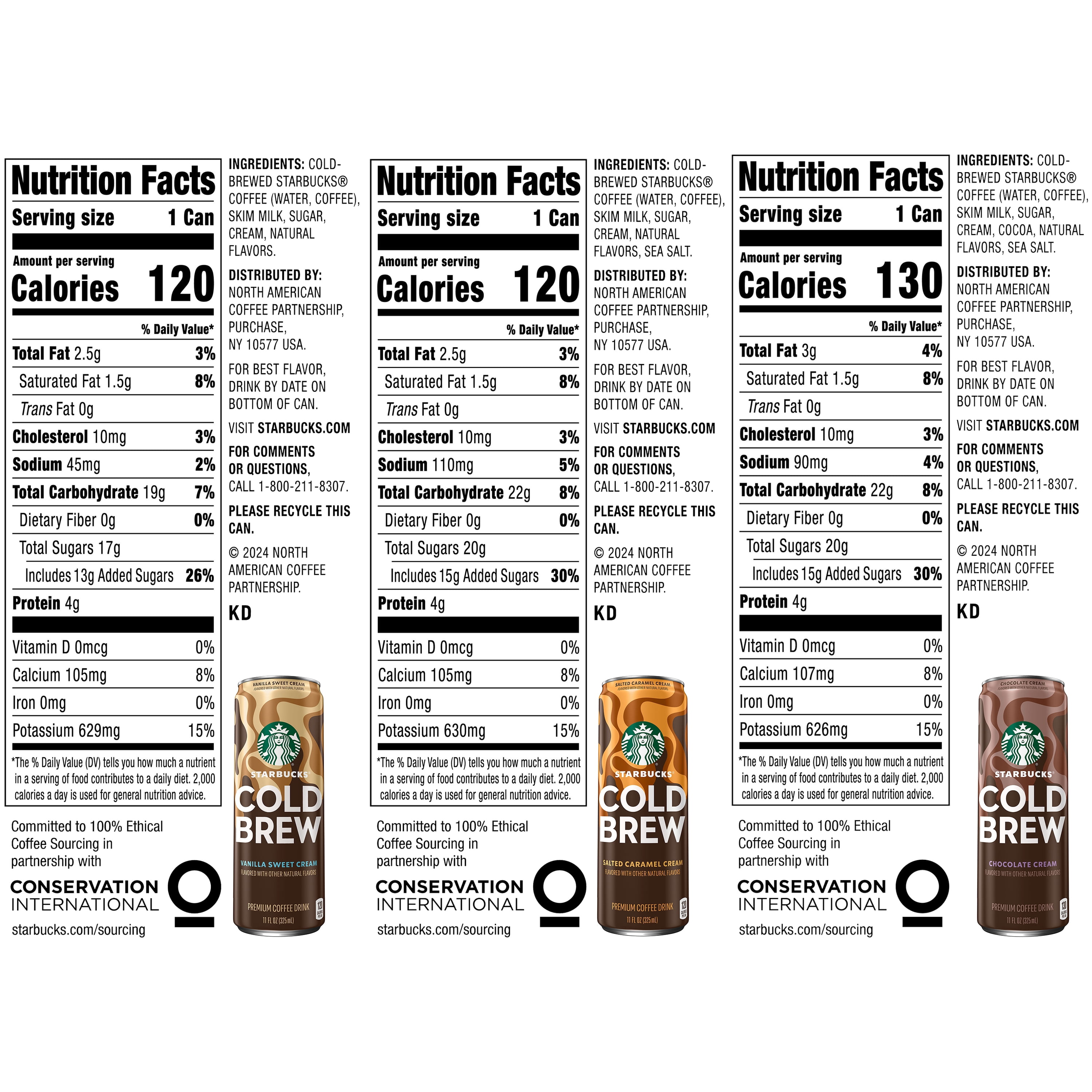 Starbucks Cold Brew Coffee, Chocolate, Caramel & Vanilla Flavor, 11 fl oz Cans (12 Pack), Premium Coffee Drink, Iced Coffee​