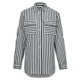 thumbnail image 4 of Striped Blouses for Women Casual Linen Shirts Long Sleeve Collared T Shirts Loose Button Down Dressy Cute Stripe Tops, 4 of 5