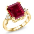 thumbnail image 3 of Gem Stone King 5.88 Ct Octagon Red Created Ruby 18K Yellow Gold Plated Silver Ring, 3 of 6