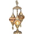 thumbnail image 4 of DEMMEX 3 Globes Turkish Moroccan Mosaic Bohemian Table Desk Bedside Night Lamp Light Lampshade, Exotic Oriental Colorful Mosaic Glasses Table Lamp, Antique Brass Color Metal Body, 21" (Amber - Brown), 4 of 5