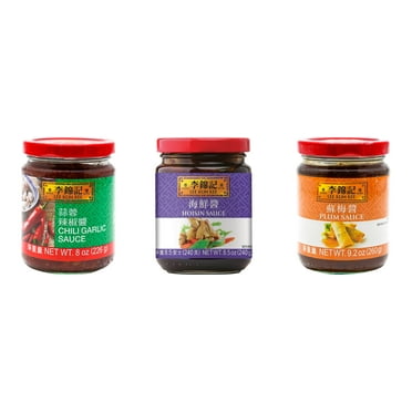 3 Pack Lee Kum Kee Cooking Sauce, 3 Flavors(Chili Garlic Sauce,Hoisin Sauce,Plum Sauce) Plus NineChef Brand Long Handle Coffee Spoon