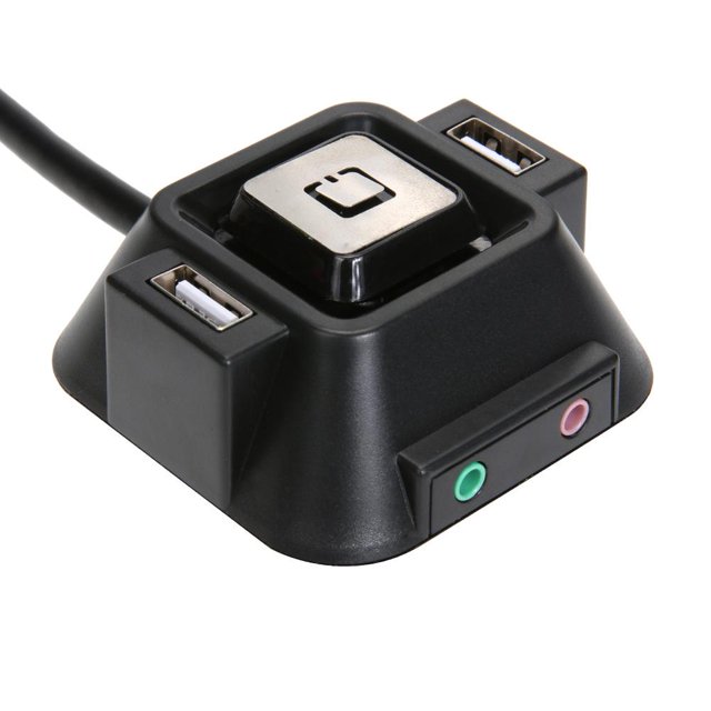 Tmvgtek Mini Interruptor De Montaje En Escritorio Para Pc, Cable Extensor, Puerto Usb Dual, Enchufe De Audio, Interruptor Para Pc
