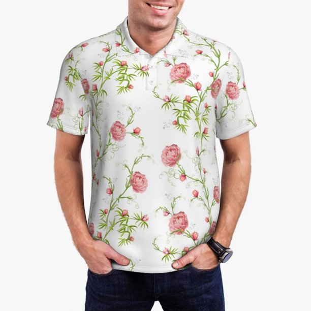 Balery Roses Flowers Camisa Polo de Hombre con Estampado, de Manga Corta y Tejido Medio, Camisa Tipo Golf Polo-Medium