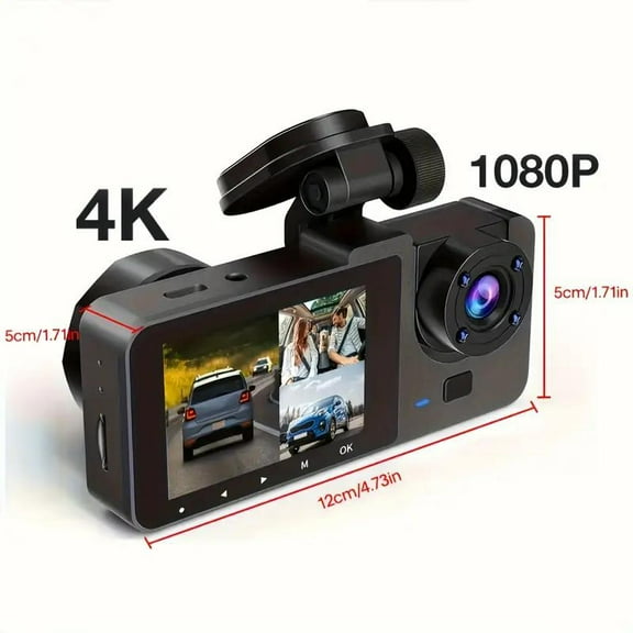 Wireless Dual-Lens Mini Dash Cam with Parking Monitor, Shockproof Design, Wide-Angle Front & Cabin Cameras, Loop Recording, Night Vision
