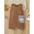 thumbnail image 2 of Seyurigaoka Newborn Infant Baby Boys Rompers Sleeveless Strap Button Closure Jumpsuit Pocket Bear Printed Baby Boy Clothes, 2 of 8