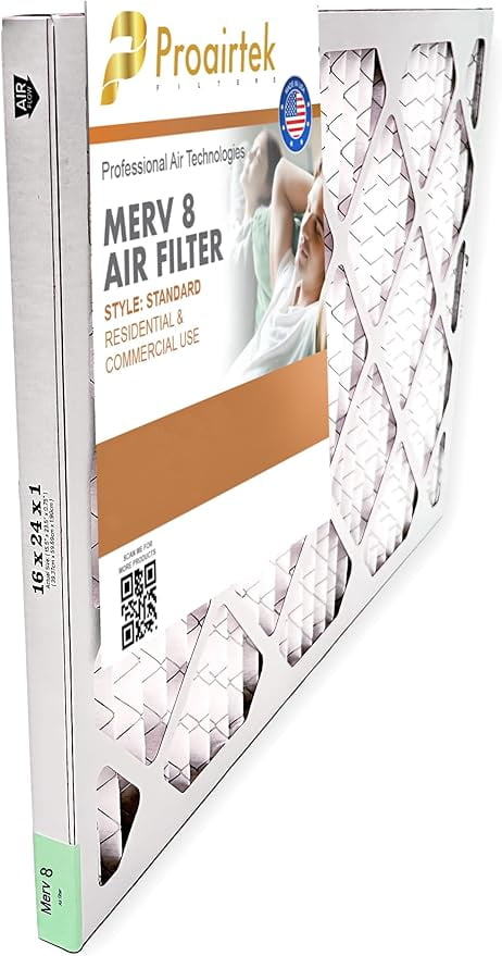 ProAirTek 16x24x1 MERV 8 Air Filter, Pack of 2 – High-Performance HVAC Furnace Filters for Clean Home Air, Enhanced Airflow & Efficiency