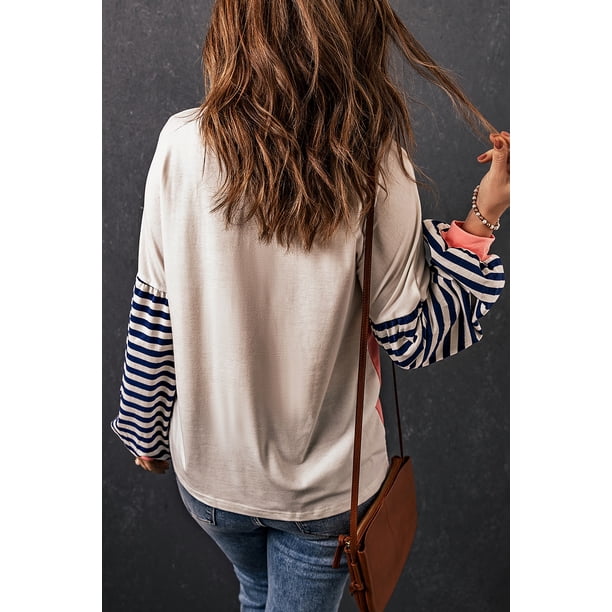 ABPHQTO Top de mujer con mangas a rayas de burbujas en bloques de color rosa