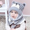 thumbnail image 6 of Yesbay Unisex Winter Baby Bear Stripe Knit Hat Cap Scarf Earmuff Warm Set-Grey, 6 of 8