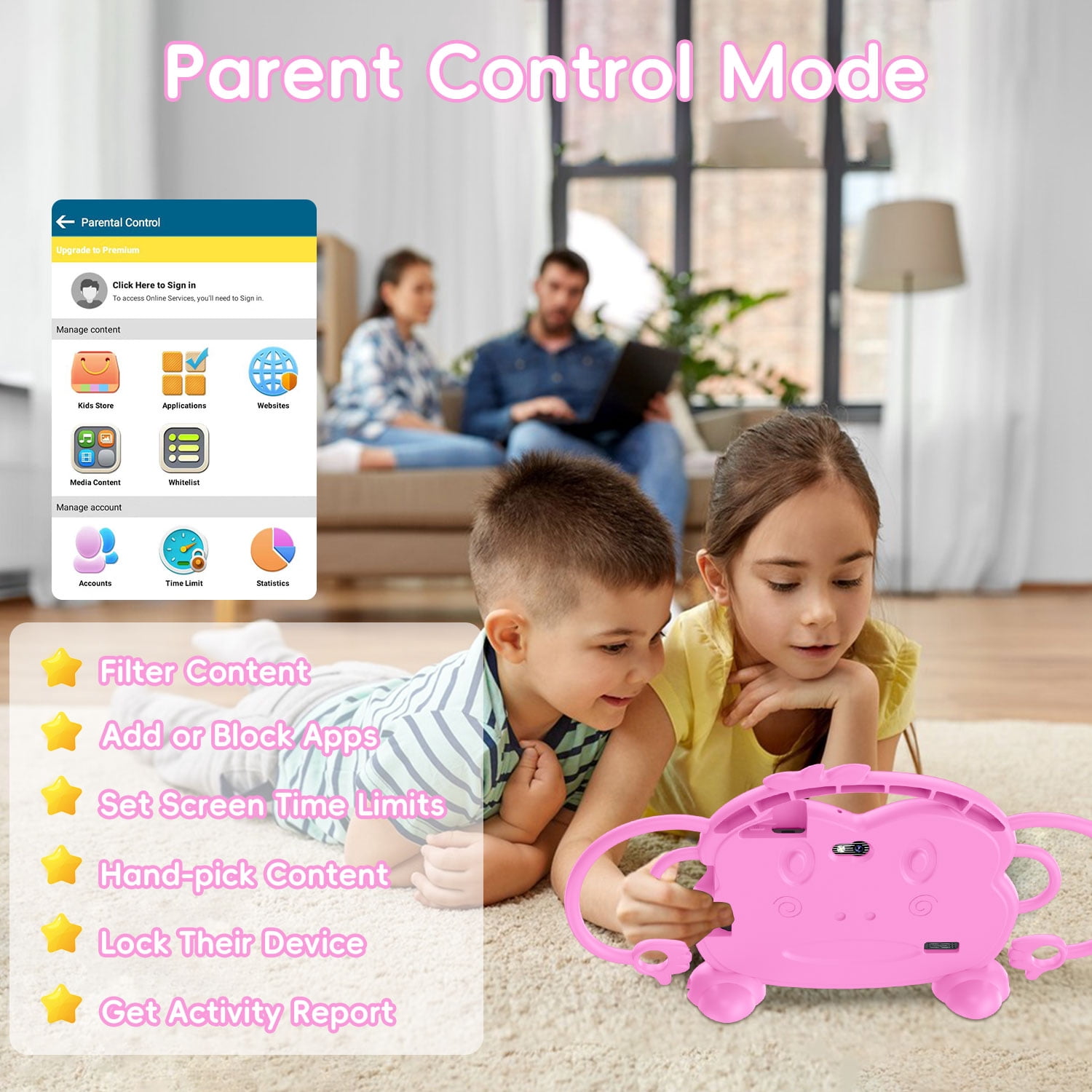 Kids Tablet, 7 inch Android Tablet for Kids, 6GB RAM 32GB ROM Quad-Core Toddler Tablet with Shockproof Case, Bluetooth, WiFi, Parental Control, 2MP+2MP Dual Camera, GPS, Games